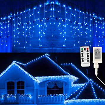 Brizled Blue Icicle Lights, 29ft 360 LED Icicle String Lights, 8 Modes Curtain Fairy Lights with 60 Drops, Clear Icicle Twinkle Lights with Remote for Indoor Outdoor Christmas Wedding Holiday Decor