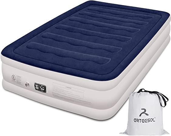 arteesol Air Mattress Queen Inflatable Air Bed with Built in Pump 1 Person and 2 Person Blow up Mattress with Storage Bag, Premium Flocked, 3 Mins Inflation/deflation for Home Camping