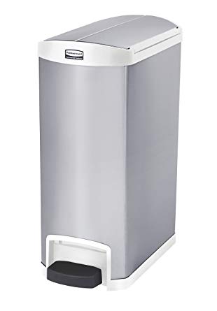 Rubbermaid Commercial Slim Jim End Step-On Trash Can, Stainless Steel, 13 Gallon, White