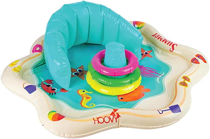Inflatable Baby Splash Mat with Backrest & Fun Stackable Rings | Inflatable Baby Splash Pool | Infant Splash Pad with Stacking Rings | Infant Summer Toys
