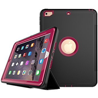 CCMAO New iPad 9.7 Inch Case, Screen Protector Three Layer Drop Protection Rugged Shockproof Protective With Auto Wake Sleep Smart Case For Apple New iPad 9.7 Inch 2017 Model (rose red)