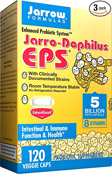 Jarrow Formulas Jarro-Dophilus EPS, Supports Intestinal Function and Health, 120 Veggie Capsules (Cool Ship, Pack Of 3)
