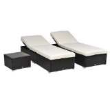 Outsunny 3-Piece Outdoor Patio Synthetic Rattan Wicker Chaise Lounge Chair Set with Side Table
