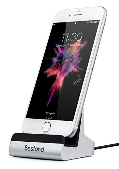 Bestand iPhone Charger Dock Station Holder For iPhone 7 plus/ 7/ 6s/ 6 Plus/ SE/ 5s/ 5(Support Cases 0mm-2mm), Silver