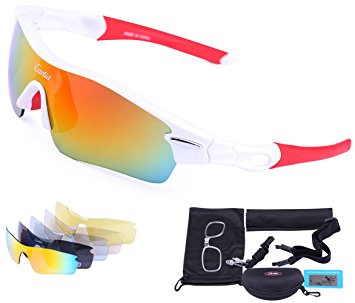 Carfia Polarized Sports Sunglasses with Multi-functional Lenses for Men Women Ski Cycling Baseball Running Fishing Driving Glasses, Tr90 Unbreakable