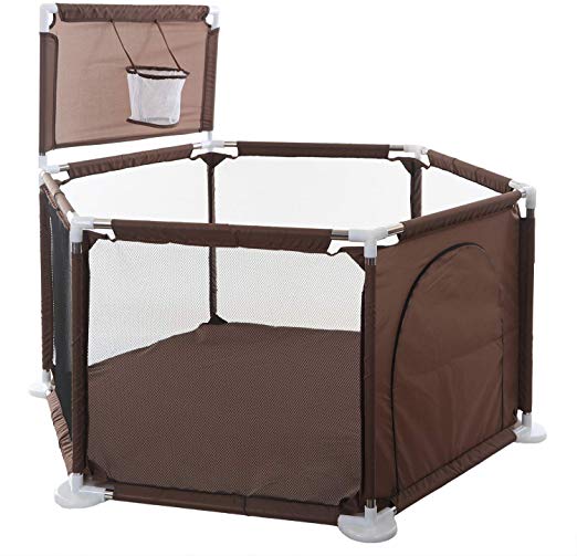 Baby Play Yard / Ball Pits / Baby Playpen / Fence for Baby, 15 Sq.ft Play Space, 26.2 Inches Height, Portable, Two Color(Brown)