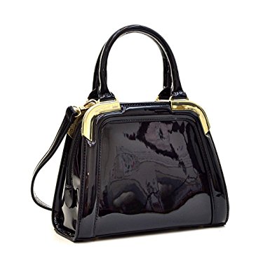 Dasein Small Patent Leather Satchel Mini Corner Gold Tone Handbags Womens Shoulder Bags