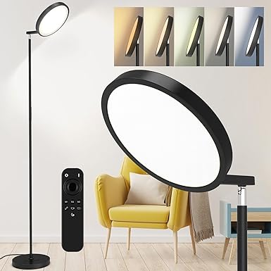 JOOFO Folding Floor Lamp, Sky LED Floor Lamp with Modern Folding Torchiere Design, 5 Color Temperatures Lamp with Remote and Touch Pad, Perfect Standing Folding Light for Bedroom,Office(Black-Folding)