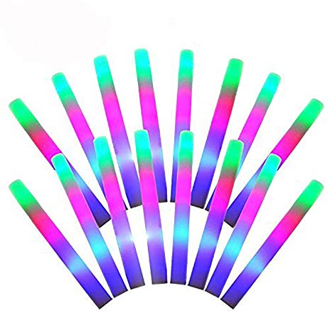 INIEIWO 100Pcs LED Foam Sticks Multicolor Glow Batons for Weddings Partys Raves Festivals Birthdays, Children Toy with 3 Modes Lighting (100 Pack)