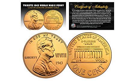 1943 TRIBUTE Steelie WWII Steel PENNY Coin Clad in Genuine 24K GOLD - Lot of 3