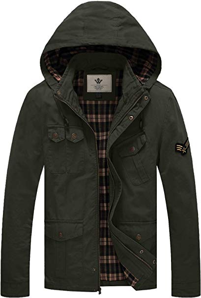 WenVen Men's Fall Casual Hooded Cotton Military Jackets