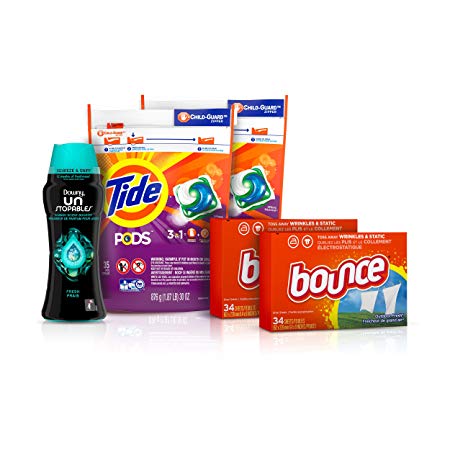 Tide Pods Laundry Detergent Pacs (2x35ct), Downy Unstopable Scent Beads (14.8 oz) and Bounce Dryer Sheets (2x34ct), Better Together Bundle