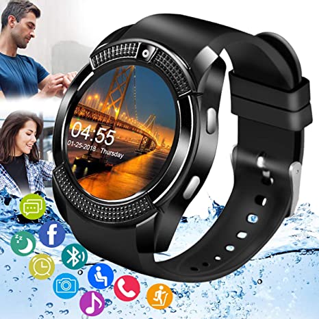 Updated Smart Watch,Android Smartwatch Touch Screen Bluetooth Smart Watches for Android iOS Phones Wrist Phone Watch with SIM Card Slot & Camera,Waterproof Text & Call Phone Watches for Men Women