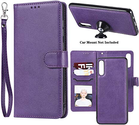 Ranyi Galaxy A50 Case, Detachable Wallet Case [Magnetic Hard Cover Fit Car Mount] Credit Card Holder Slots 2 in 1 Leather Flip Folio Wallet Strap Case for Samsung Galaxy A50 (2019), Purple