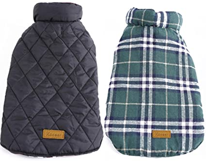 Kuoser Cozy Waterproof Windproof Reversible British style Plaid Dog Vest Winter Coat Warm Dog Apparel for Cold Weather Dog Jacket for Small Medium Large dogs with Furry Collar (XS - 3XL ),Green XS