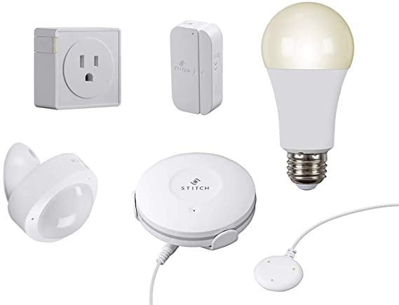 Monoprice Wireless Smart Home Starter Kit, Includes 5-Pieces, Outlet, Door Sensor, Light, Motion & Water Detection - from Stitch Smart Home Collection