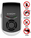 BugzOff Ultrasonic Electric Pest Control Repeller FREE Nightlight Wall Plug-in- Best Indoor for Insects Cockroach Rodents Fly Ants Spiders Fleas Mice - Roach Killer Mouse Repellent Black