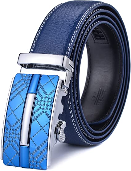 XDeer Men's Leather Ratchet Belt, Colorful Click Belt with Automatic Sliding Buckle - 7 Variety Colors