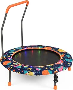 COSTWAY 36 Inch Kids Trampoline, LED Lighting Children Exercise Rebounder with Padded Handrail and Protective Cover, Mini Trampolines for Toddle Boys Girls