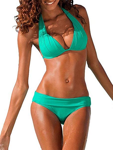 Womens Halter Padded Top Push up Bikini Set Two Piece Swimsuits Bathing Suits Beachwear