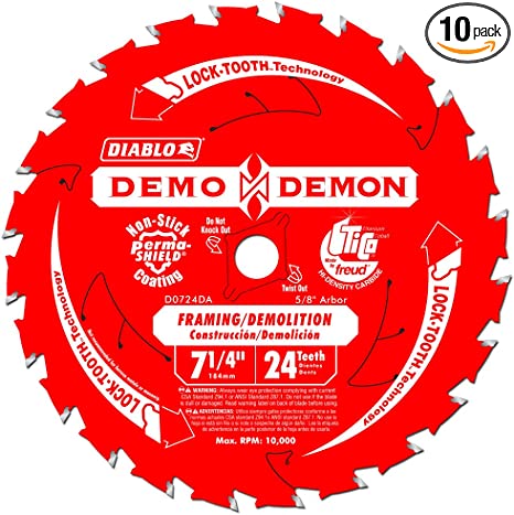 10 Pack Freud D0724DA Diablo Demo Demon 7-1/4" x 24-Tooth Circular Saw Blades