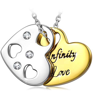 QIANSE Engraved Pendant Infinity Love Heart Necklace Yellow Gold Plated Pendant Necklaces 18" - Gift Packing!