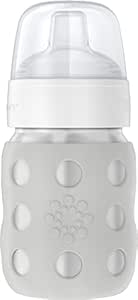 Lifefactory 8-Ounce Stainless-Steel Vacuum-Insulated Wide-Neck Baby Bottle with Sippy Nipple, Stone Gray, LS2251WCG4