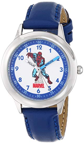 Marvel Kids' W000116"Spiderman" Stainless Steel Watch with Leather Band