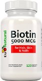 Biotin 5000 mcg 120 Vegetarian Capsules for Hair Growth Skin and Nails