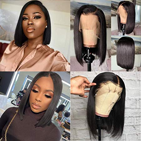 13x4 lace Front Wigs Brazilian Straight Human Hair Wigs Short Bob Wigs With Baby Hair Natural Black For Black Women (10 inch bob wig Natural Color)