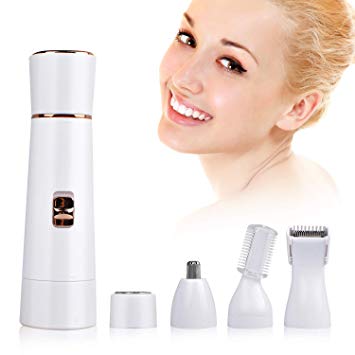 Wandwoo Facial Hair Removal for Women,Painless 4-IN-1 Flawless Hair Remover,Nose Hair Trimmer,Eyebrow Razor,Body Epilator for Women(White)
