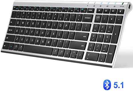 iClever BK10 Bluetooth Keyboard, Multi Device Keyboard Rechargeable Bluetooth 5.1 with Number Pad Ergonomic Design Full Size Stable Connection Keyboard for iPad, iPhone, Mac, iOS, Android, Windows