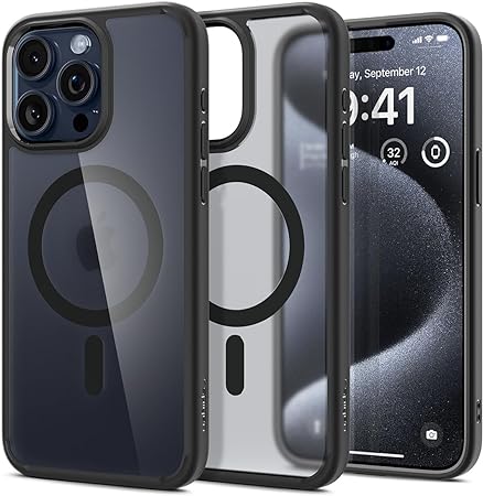 SPIGEN Ultra Hybrid (MagFit) Designed for Apple iPhone 15 Pro Case (2023)[6.1-inch][Compatible with MagSafe] Magnetic Ring Air Slim Bumper Hard Clear Cover - Frost Black