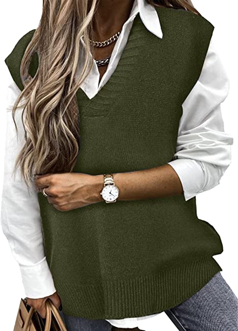 Beyove Sweater Vest Women's Oversized V Neck Sleeveless Pullover Sweater Soft Knitted Vest Knitwear Tank Top