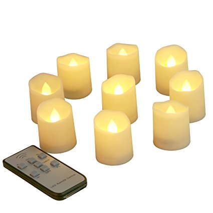 LED Votive Tea Lights with Timer and Remote, 200 hours Long Lasting Battery, 9 Pcs, Dimmer/Fast/Slow Flickering Mode, Flameless Candle in Amber Yellow Light
