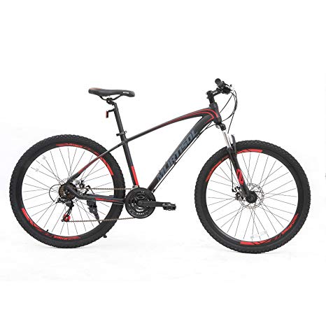 Murtisol Suspension Commuter Mountain Bike 27.5’’ Hybrid Bicycles with Dual Disc Brake, 21 Speeds Derailleur, Lightweight Aluminum Frame Adjustable Seat,Red/Blue/Orange