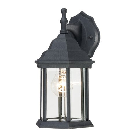 Westinghouse 6783100 One-Light Exterior Wall Lantern, Textured Black Finish on Cast Aluminum with Clear Beveled Glass Panels