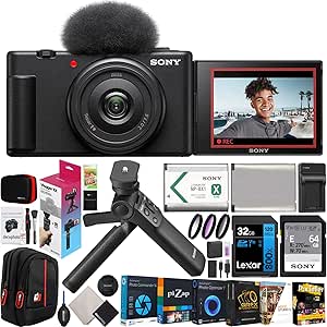 Sony ZV-1F Vlog Camera with 4K Video & 20.1MP for Content Creators and Vloggers Black ZV-1F/B Bundle with ACCVC1 Kit including GP-VPT2BT Tripod/Grip   Deco Gear Case   Extra Battery & Accessories