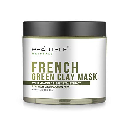 Beautelf Vitamin E 4.4 Fl Oz French Green Clay Mask for Shrinking Pores, Blackhead, Fighting Acne and Toning Skin (125 gm)