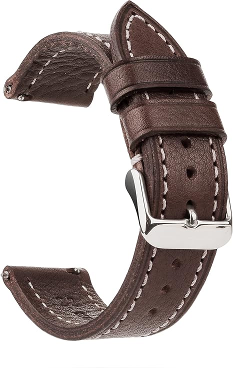 Berfine Soft Vegetable Tanned Leather Watch Bands, Quick Release Watch Strap Replacement,Choice of Width-18mm 20mm 22mm or 24mm