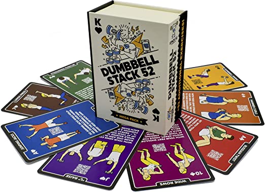 Stack 52 Dumbbell Exercise Cards. Dumbbell Workout Playing Card Game. Video Instructions Included. Perfect for Training with Adjustable Dumbbell Free Weight Sets and Home Gym Fitness.
