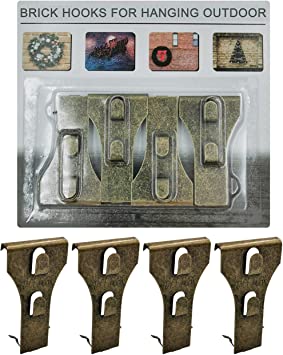 Brick Hook Clips - Bricks Hook Clip for Hanging Outdoors Wall Pictures, Metal Brick Hangers Fastener Hook Brick Clamps Brick Hooks Fireplace, Stone Hooks for Hanging Wreath Light Decorations (4 Pack)