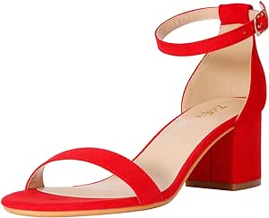 ZriEy Women's Strappy Chunky Low Heeled Sandals 2 Inch Open Toe Block Heels Ankle Strap Adjustable Buckle Lucite Block High Heel Shoes, Velvet Red, 7.5