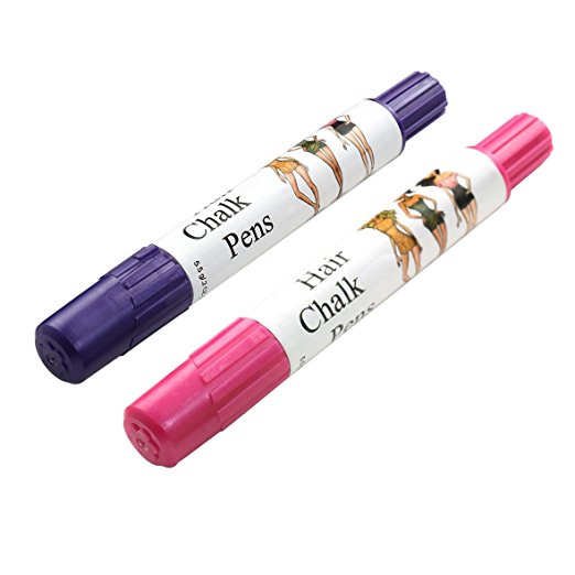 Professional Waxy Hair Chalk Pens Metallic Glitter Hair Dye Non-Toxic Temporary Hair Color-No Mess Works on All Hair Color Pack of 3 (Purple Pink)