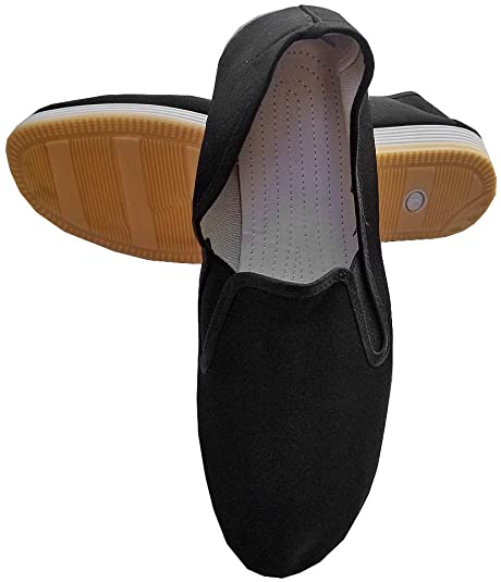 Ace Martial Arts Supply Kung Fu Closed Toe Slip On Shoes -Cotton Sole, Brown Rubber Sole and Yellow Bubble Gum Sole