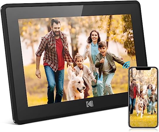 KODAK 10.1 Inch Digital Photo Frame WiFi HD IPS Touchscreen Smart Electronic Photo Frame Cloud with App, 16GB Memory, Support USB and SD Card, Automatic Rotation, Share Pictures, Music, Videos, Black