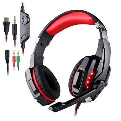 ECOOPRO Over Ear Stereo Gaming Headset Headphones with Line-in Microphone LED Lights for PlayStation 4 PS4 PC Mac iPhone Mobile Phones Red