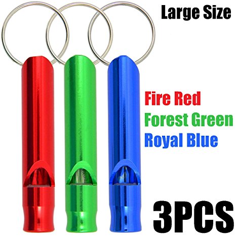 Shells 3PCS Bright Color Large Size Aluminum Alloy Waterproof Camping Survival Emergency Whistle Outdoor Exploration Loud Whistle, Fire Red, Forest Green and Royal Blue Color