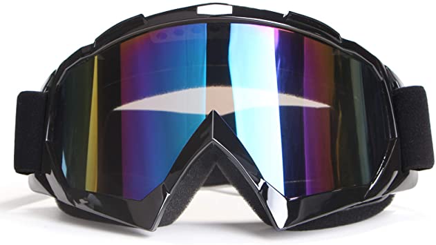 Motorcycle Goggles Dirt Bike Goggles Motocross Goggles Windproof ATV Goggles Dustproof Dirtbike Goggle Offroad Goggles Anti-Scratch Dirtbike Goggles PU Resin Skiing Goggles (Black frame Color lens)
