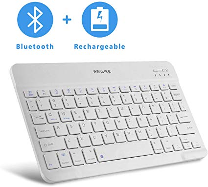 REALIKE Bluetooth Keyboard Mini Wireless Rechargeable Keyboard Universal Layout Compatible with IOS, Android and Windows System for Smart Phones, Tablets, Laptops Notebooks - White